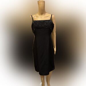 Georgiou Studio BLK bead Spaghetti Strap Cocktail Midi Dress Sz 10